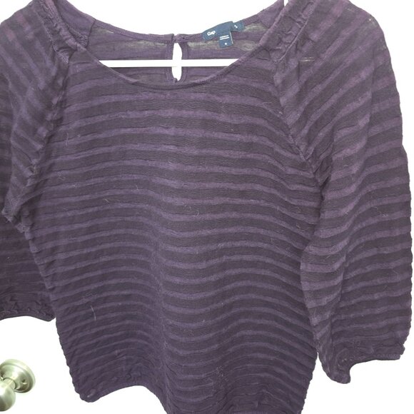 Gap Velvet Striped Top Small - Purple 3/4 Balloon Sleeve Blouse - Picture 2 of 7